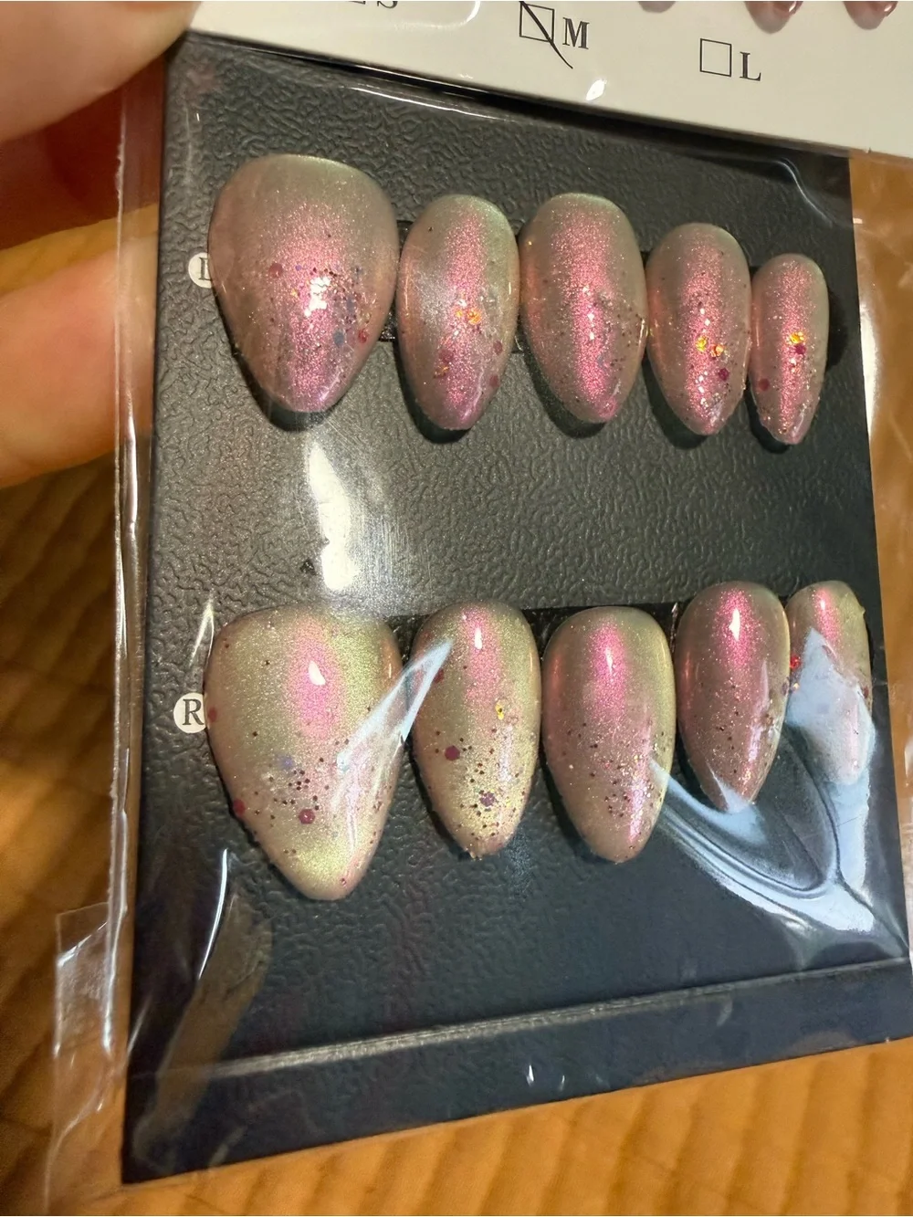 Sparkling Rose Gold & Iridescent Pink Press-On Nail Sets x2 Size Medium Almond